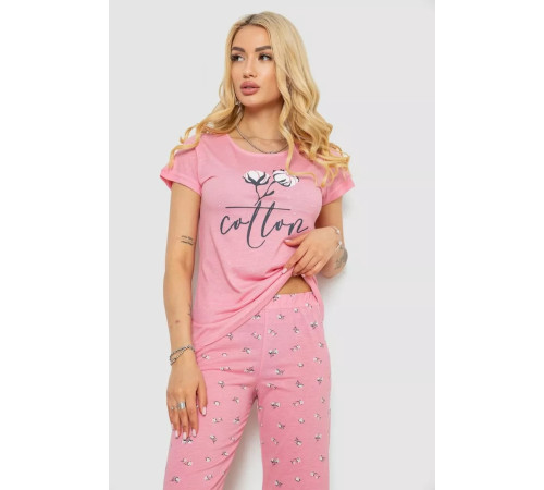 Піжама жіноча з принтом, колір рожевий, 243R7060