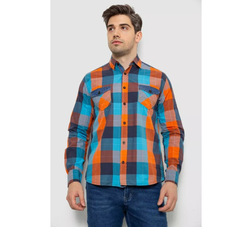 Рубашка мужская в клетку, цвет оранжевый, 214R0743