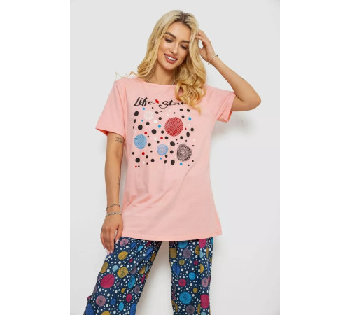 Пижама женская с принтом, цвет персиковый, 243R10386.