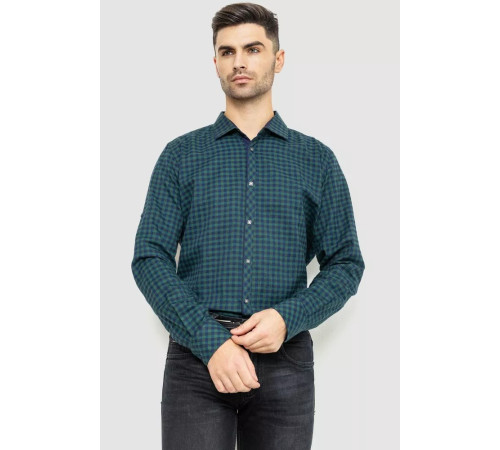 Сорочка чоловіча в клітинку байкова, колір зелено-синій, 214R16-33-164