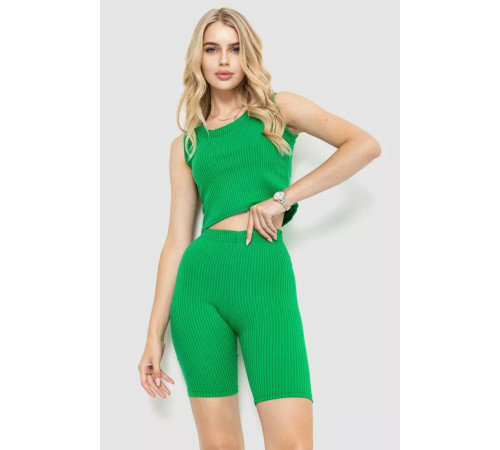 Женский костюм в рубчик повседневный, цвет зеленый, 214R700