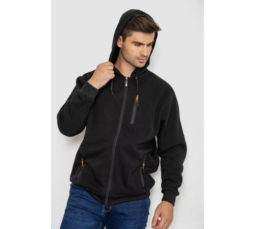 Кофта мужская на флисе с капюшоном, цвет черный, 244R2476