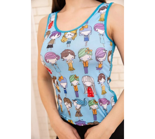 Майка женская, голубого цвета с мультяшным принтом, 172R4001-1