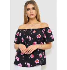 Блуза з квітковим принтом, колір чорно-бузковий, 244R088