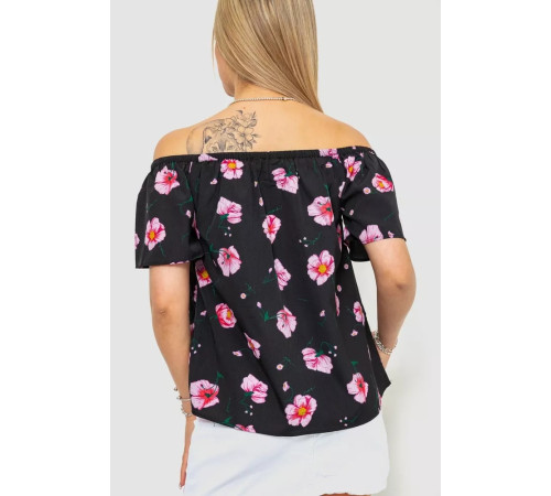 Блуза з квітковим принтом, колір чорно-бузковий, 244R088