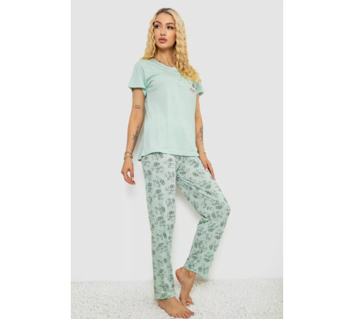 Женская пижама с принтом, цвет мятный, 243R10200