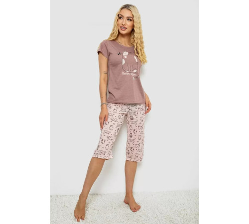Женская пижама с принтом, цвет мокко, 243R7087