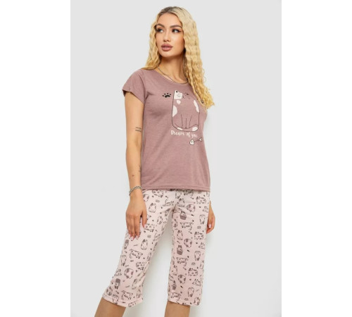 Женская пижама с принтом, цвет мокко, 243R7087