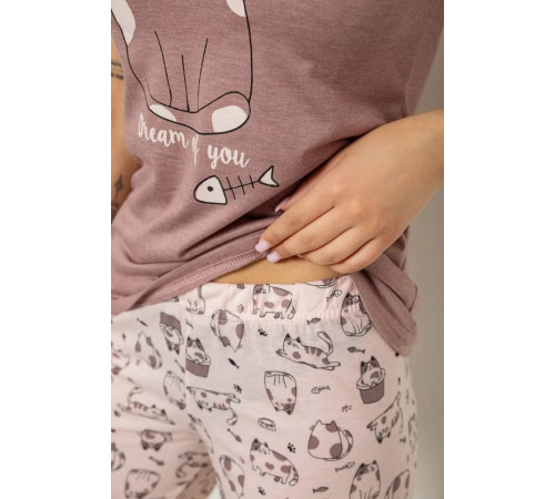 Женская пижама с принтом, цвет мокко, 243R7087