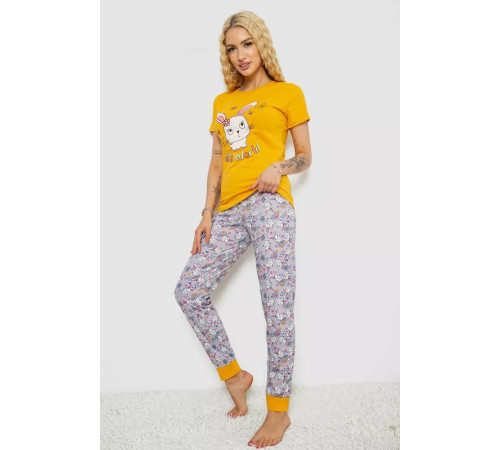 Женская пижама с принтом, цвет желто-серый, 243R15885