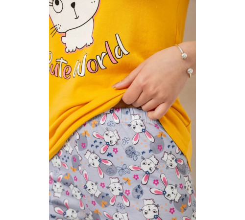 Женская пижама с принтом, цвет желто-серый, 243R15885