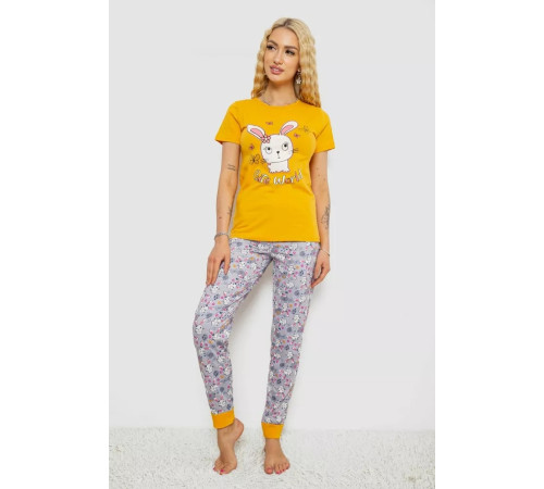 Женская пижама с принтом, цвет желто-серый, 243R15885