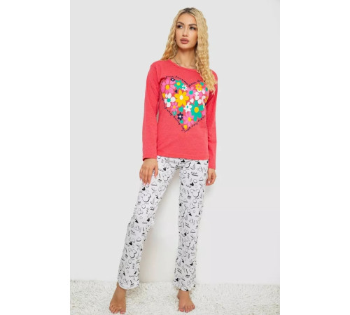 Піжама жіноча з принтом, колір кораловий, 243R1051