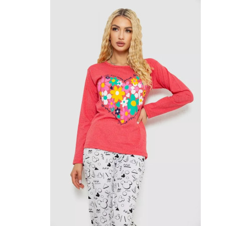 Піжама жіноча з принтом, колір кораловий, 243R1051