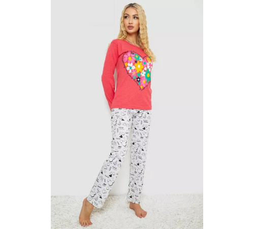 Піжама жіноча з принтом, колір кораловий, 243R1051