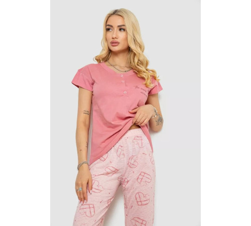 Женская пижама с принтом, цвет пудровый, 243R0004-P15