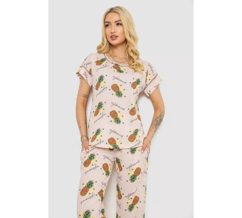 Женская пижама с принтом, цвет пудровый, 243R6018-P3