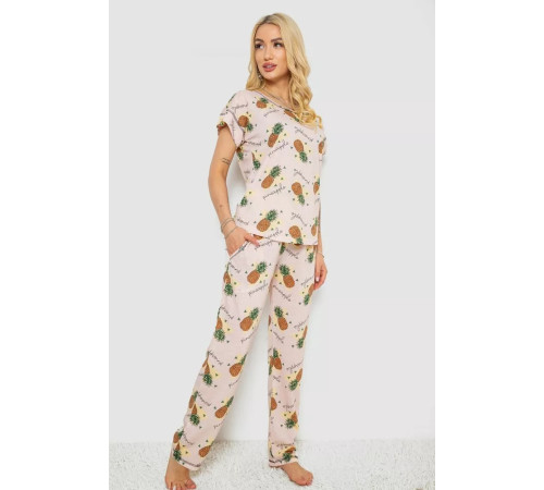 Женская пижама с принтом, цвет пудровый, 243R6018-P3