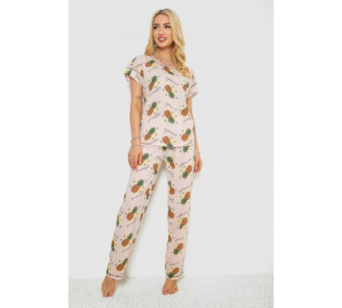 Женская пижама с принтом, цвет пудровый, 243R6018-P3