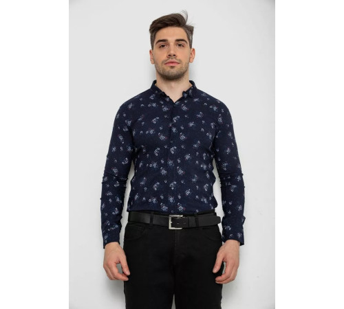 Рубашка мужская с принтом, цвет темно-синий, 214R1043.