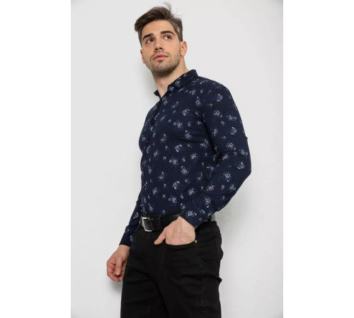 Рубашка мужская с принтом, цвет темно-синий, 214R1043.