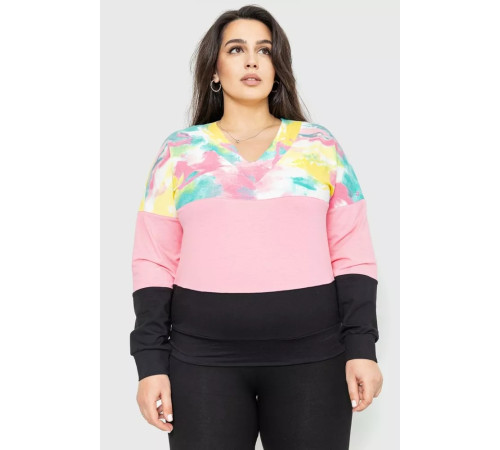 Свитшот женский трехцветный, цвет мятно-розовый, 102R5138.