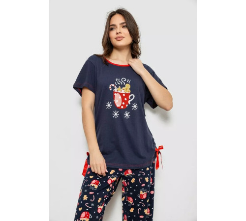 Піжама жіноча з принтом, колір синій, 243R1600-012