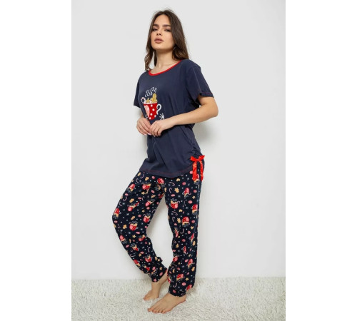 Піжама жіноча з принтом, колір синій, 243R1600-012