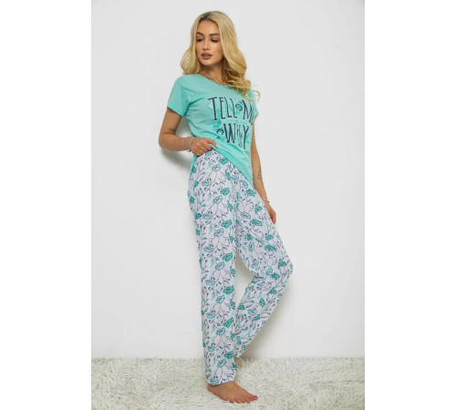 Женская пижама с принтом, цвет мятный, 243R2508