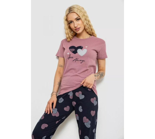 Піжама жіноча з принтом, колір пудрово-синій, 243R9239