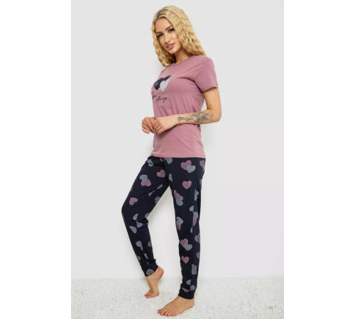 Піжама жіноча з принтом, колір пудрово-синій, 243R9239