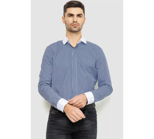 Сорочка чоловіча в смужку, колір біло-синій, 214R35-18-308