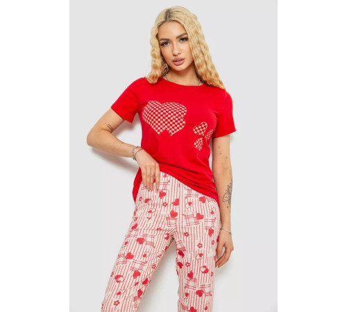 Женская пижама с принтом, цвет красный, 243R15726