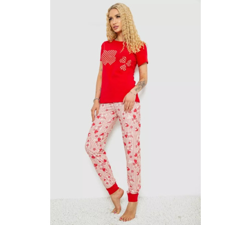 Женская пижама с принтом, цвет красный, 243R15726