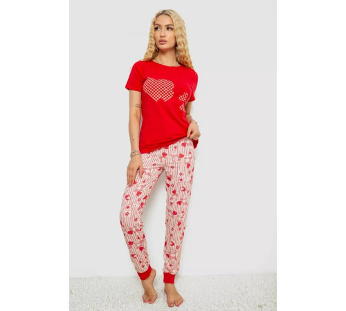 Женская пижама с принтом, цвет красный, 243R15726
