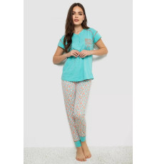 Женская пижама с принтом, цвет бирюзовый, 243R0004-P9