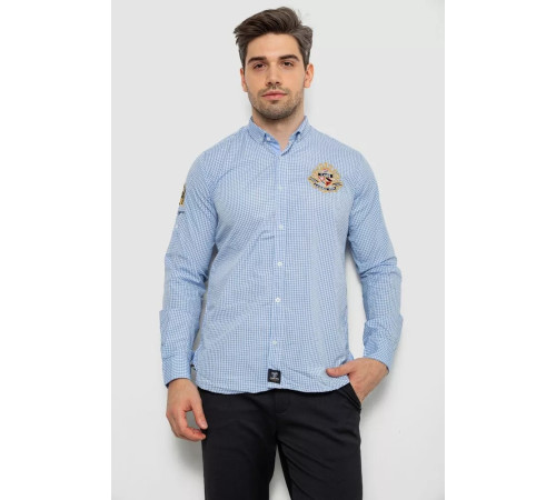 Рубашка мужская в клетку, цвет голубой, 214R9030
