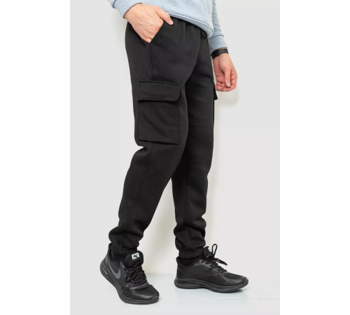 Спорт брюки мужские карго на флисе, цвет черный, 241R0651