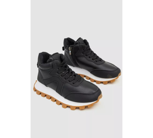 Кросівки жіночі з хутром, колір чорний, 243RGM91