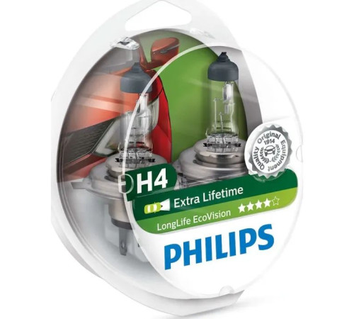 Автолампа Philips H4 LongLife EcoVision, 2шт (12342LLECOS2)