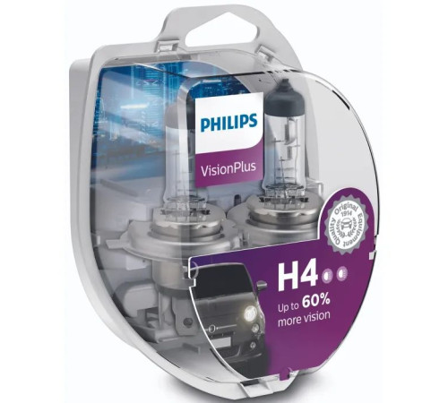 Автолампа Philips H4 VisionPlus, 2шт (12342VPS2)
