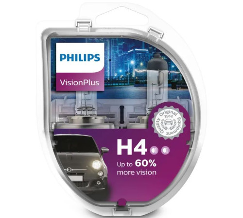 Автолампа Philips H4 VisionPlus, 2шт (12342VPS2)