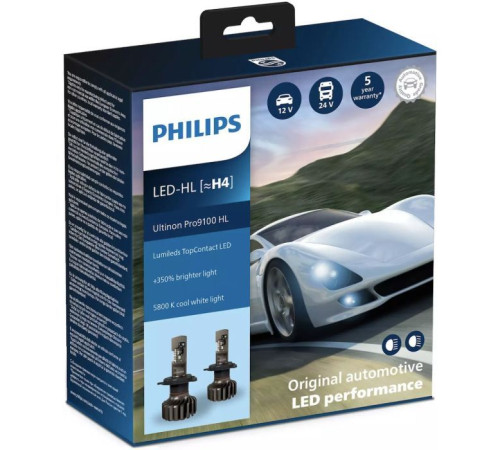 Автолампа Philips LED H4 11342U91Х2 12/24V Ultinon Pro9100 +350 (74244)
