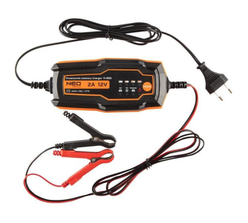Зарядний пристрій для автомобільного акумулятора Neo Tools 2А/35Вт, 4-60Ач, для кислотних/AGM/GEL (11-890)