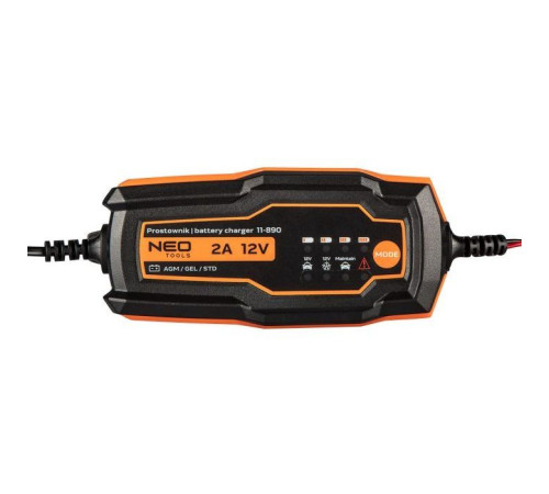 Зарядний пристрій для автомобільного акумулятора Neo Tools 2А/35Вт, 4-60Ач, для кислотних/AGM/GEL (11-890)