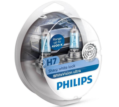 Автолампа Philips H7 WhiteVision Ultra +60% 2шт (12972WVUSM)