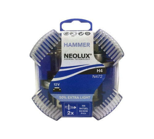 Автолампа Neolux HAMMER H4 Extra Light +50 N472EL (756800)