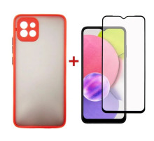 Чохол до мобільного телефона Dengos Kit for Samsung Galaxy A03 case + glass (Red) (DG-KM-23)