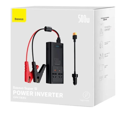 Автомобільний інвертор 12V/220V 500W Super Si Power Inverter CN/EU Black Baseus (CGNB000101)
