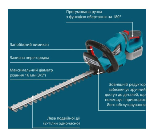Кущоріз Konner&Sohnen KS HT-20V 20В, 55см, крок різу 16мм (без АКБ та ЗП) (KSHT-20V)